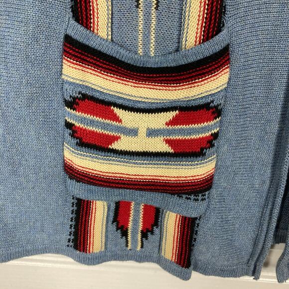 NWOT CHAPS Ralph Lauren Cardigan Sweater Vest 2X Aztec Open Blue Sleeveless 2Pkt - Picture 7 of 12
